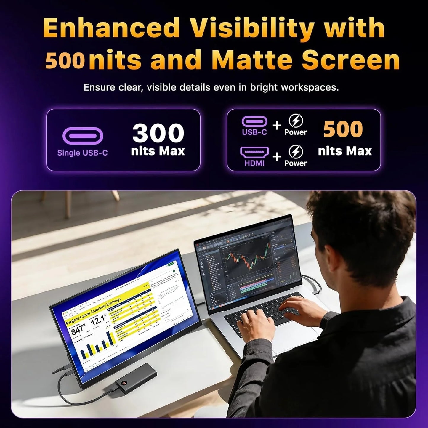 16-inch 2.5K 165Hz Portable Monitor - QHD Travel Display for Laptop