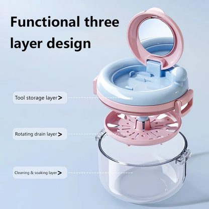 Rotary Denture Cleaning Case with Drainage Tray and Mirror
