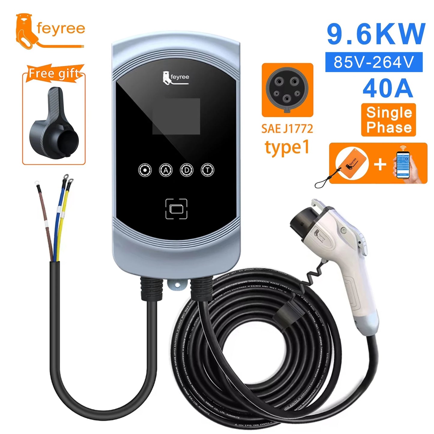 Smart Type 1 EV Wallbox Charger - 7.6kW to 12kW Fast Home Charging Station