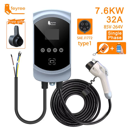 Smart Type 1 EV Wallbox Charger - 7.6kW to 12kW Fast Home Charging Station