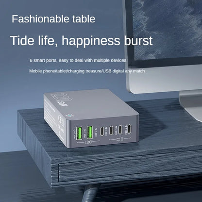220W 6-Port GaN Desktop Fast Charger - PD USB-C & QC Charging Station
