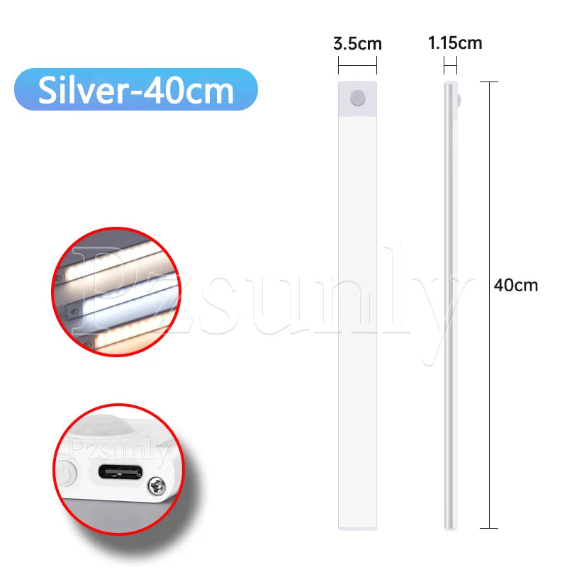 Ultra-Thin LED Under Cabinet Light - USB Rechargeable Motion Sensor Closet & Wardrobe Lighting - 26