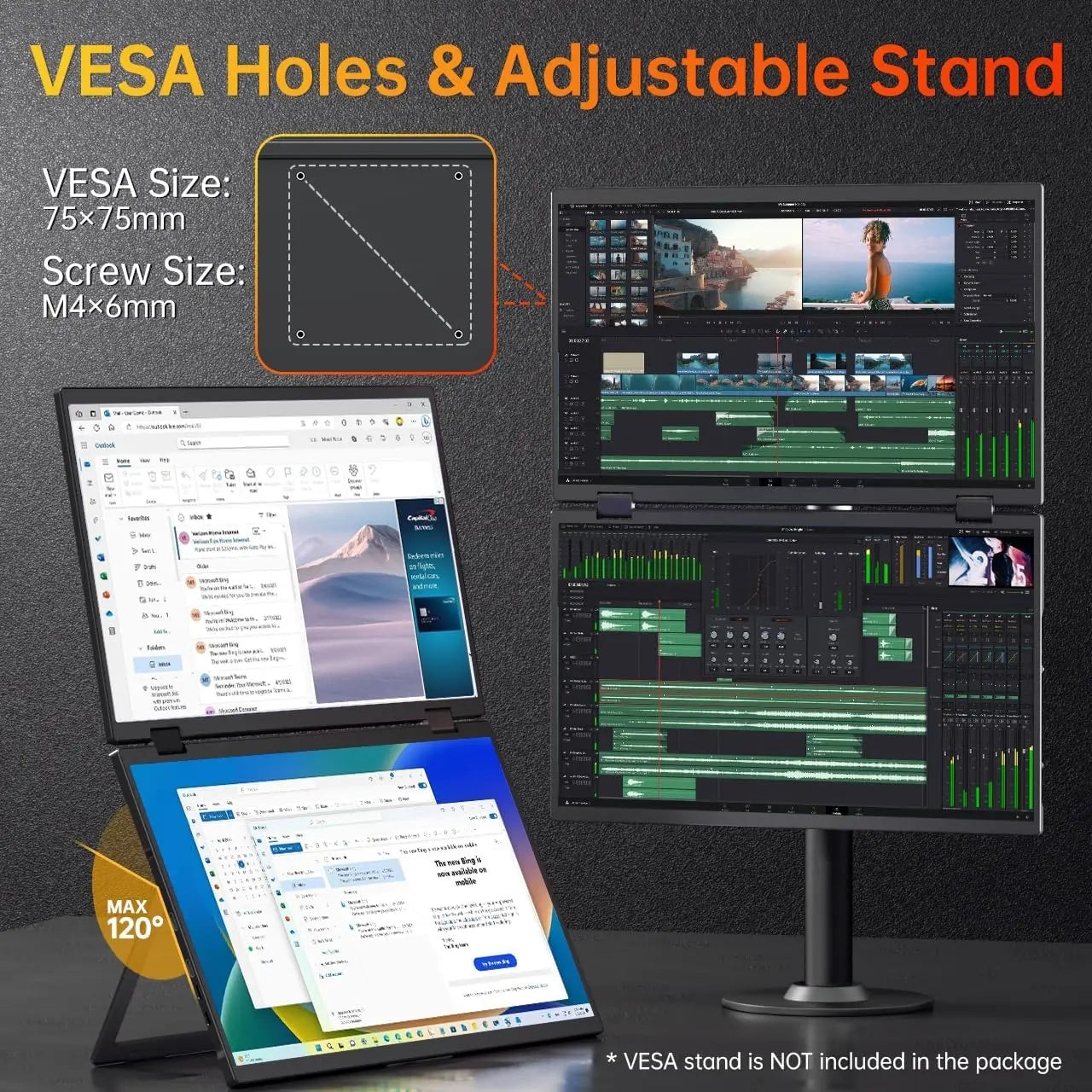 15.6" Dual Portable Laptop Monitor - 1080P FHD Stacked Screen Extender