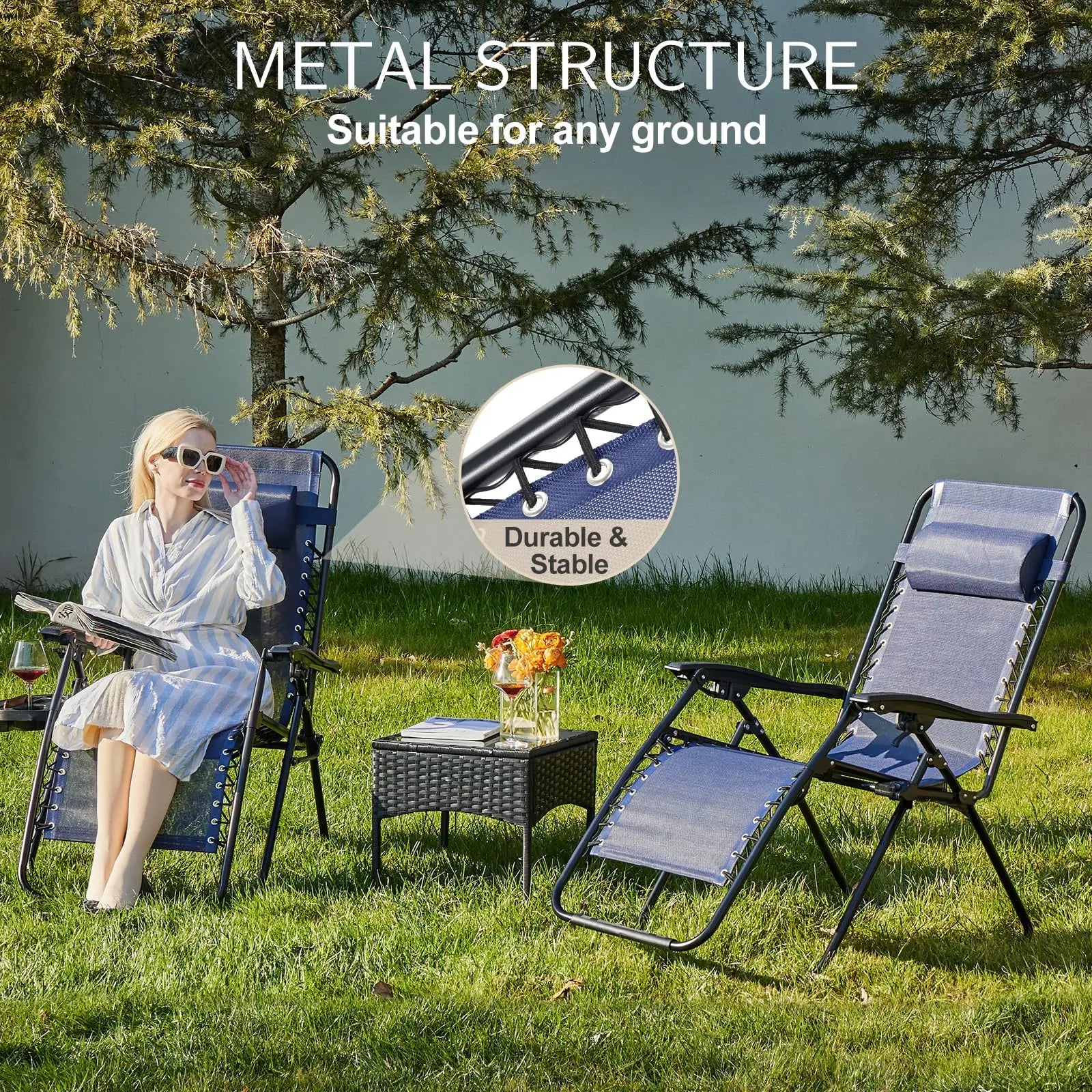 Zero Gravity Recliner Chair - Portable Folding Outdoor Lounge with Tray - 12