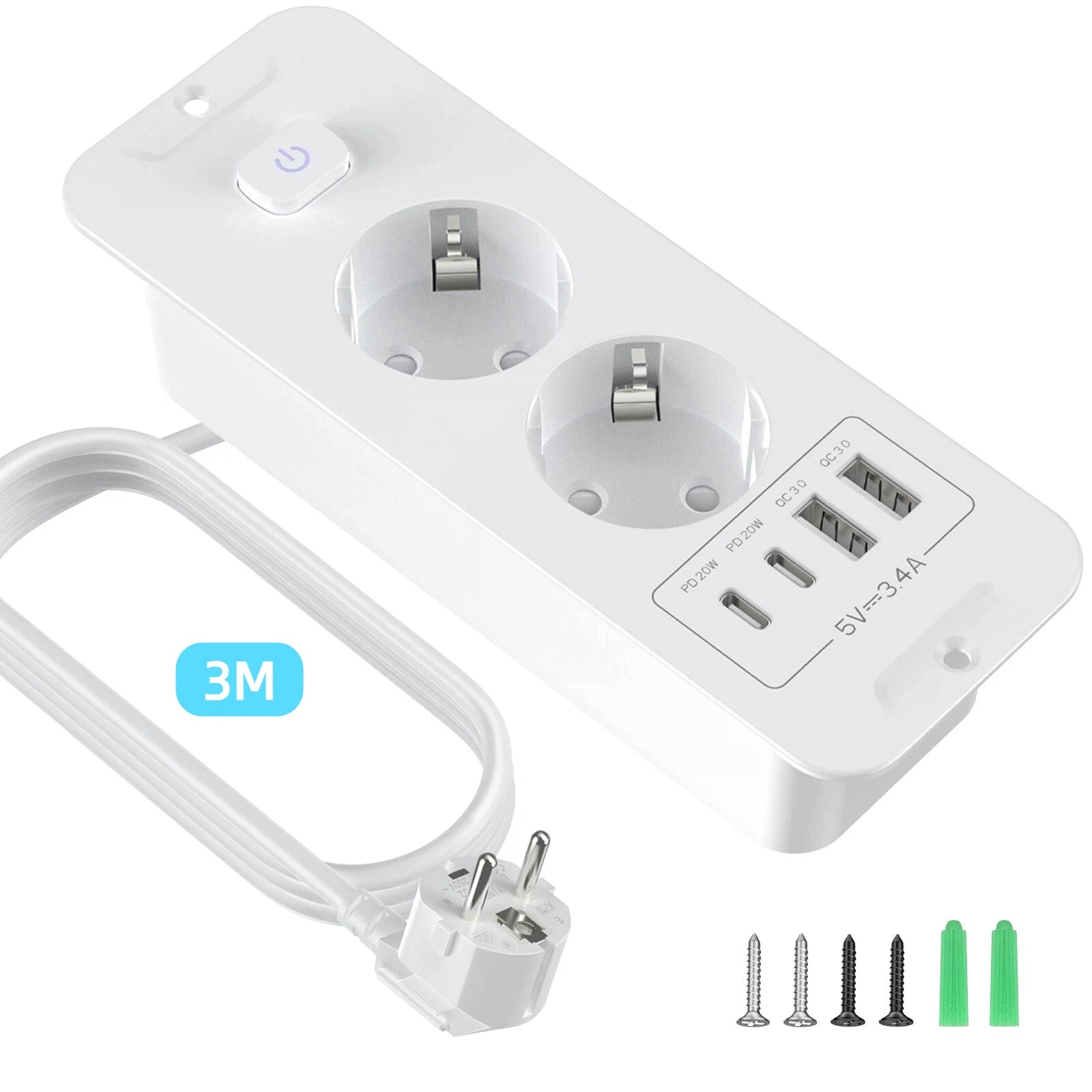 7-in-1 Ultra-Thin Desktop Power Strip with 20W USB-C Fast Charging - 24