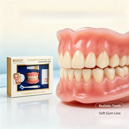 Natural Cosmetic Denture Set - Realistic Upper & Lower False Teeth Smile Makeover