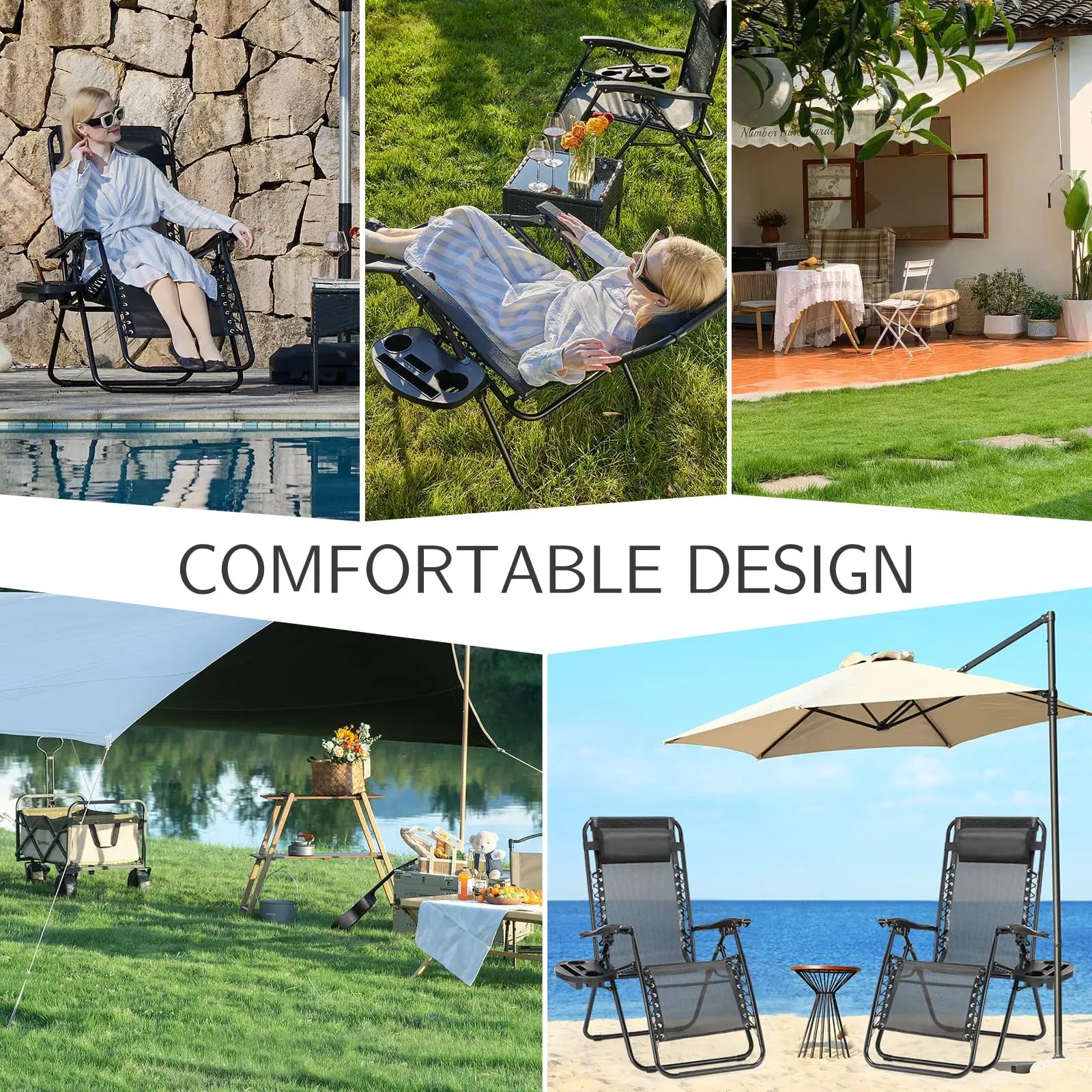 Zero Gravity Recliner Chair - Portable Folding Outdoor Lounge with Tray - 13