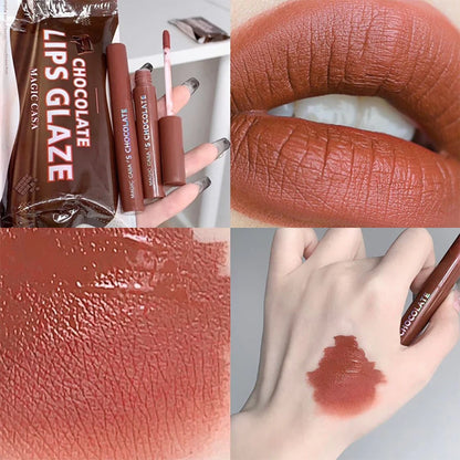 5-Piece Chocolate Matte Lip Glaze Set - Long-Lasting Waterproof Lip Tint