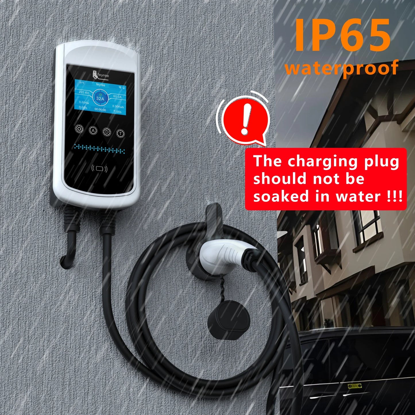 Smart EV Charging Station: Type 2 Wallbox with WiFi, App & LED Display