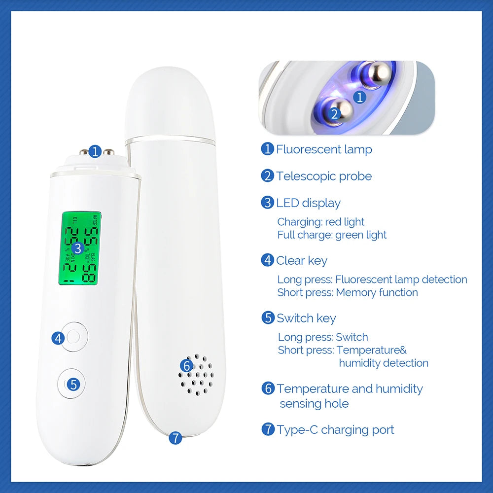 Smart Skin Moisture & Oil Analyzer - Face Hydration Tester