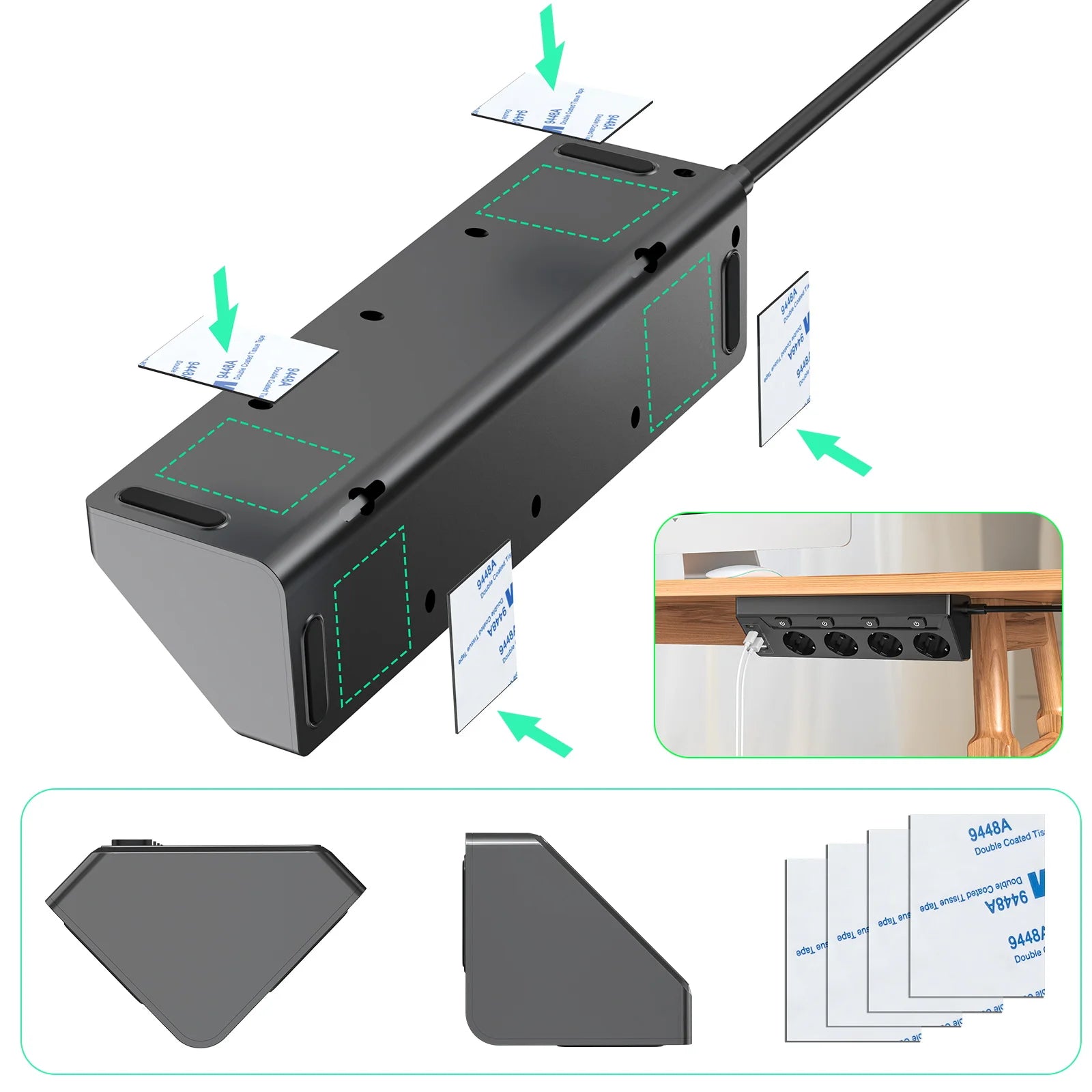 8-in-1 Corner Power Strip with USB-C & Fast Charging - 2m Extension Cord - 6