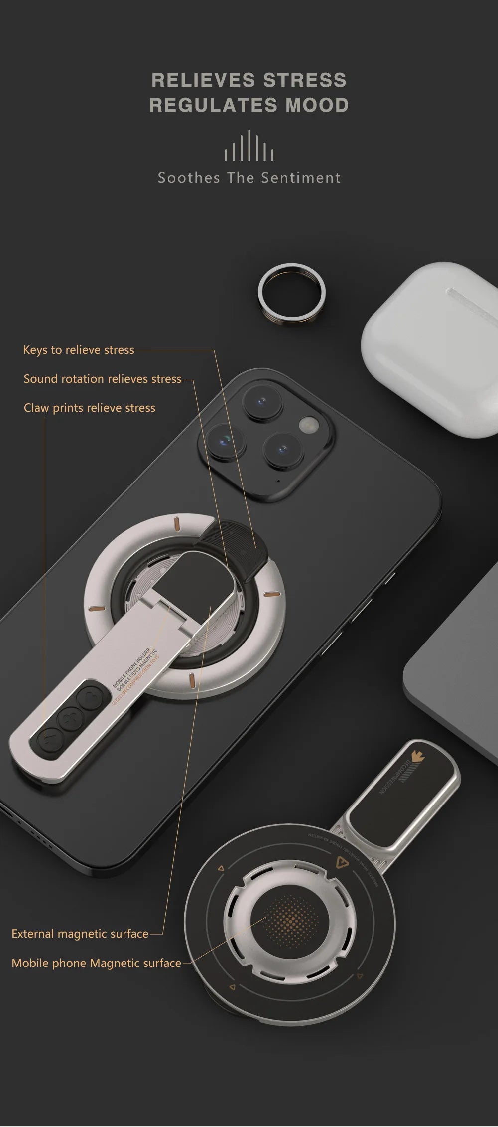 360° Magnetic Phone Stand & Ring Holder for MagSafe iPhones