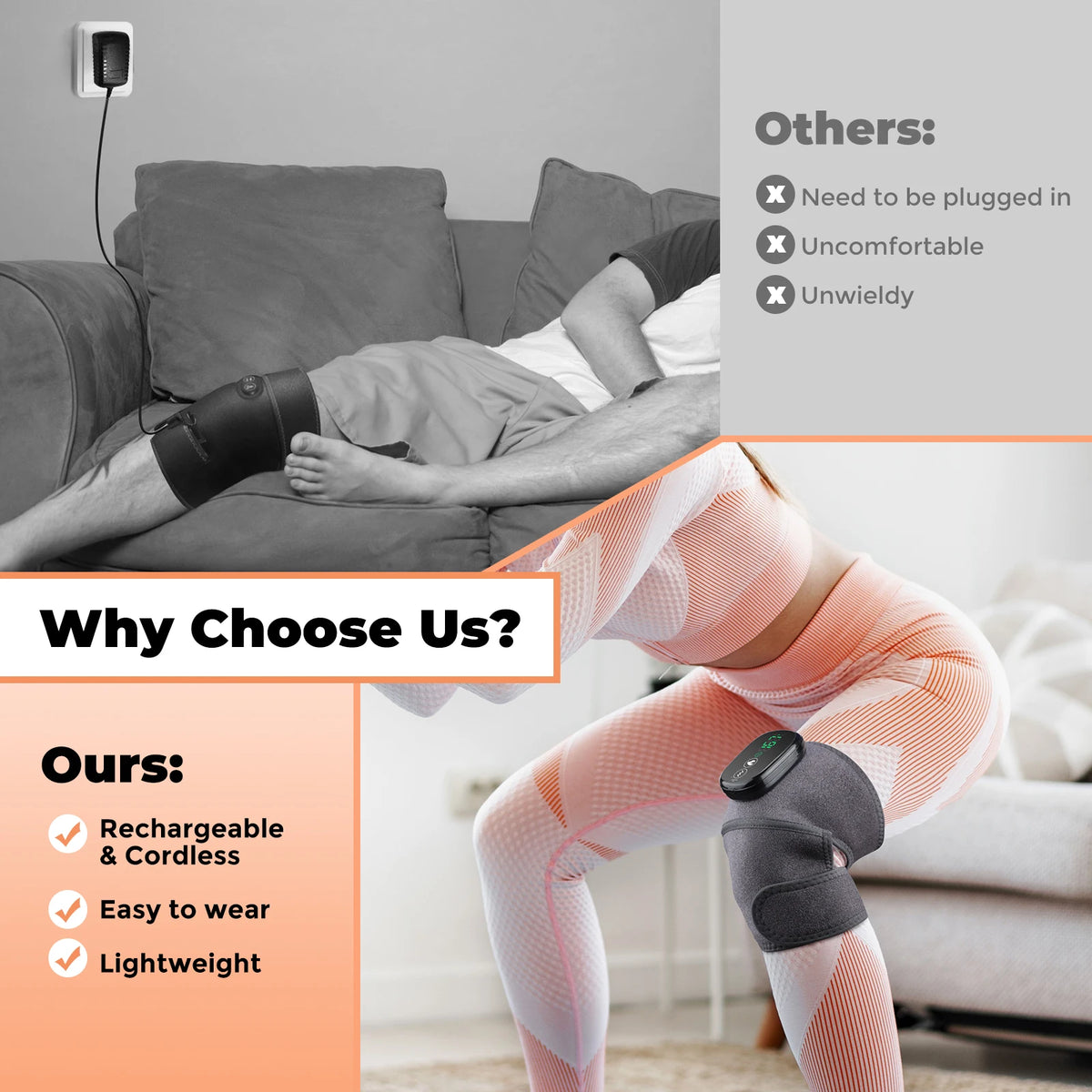 3-in-1 Heated Knee Massager with Vibration & Cordless Heating Therapy