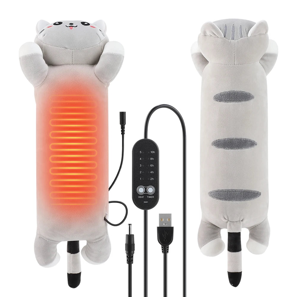 Cute USB Heated Cat Plush Pillow - Electric Hot Compress for Pain & Comfort