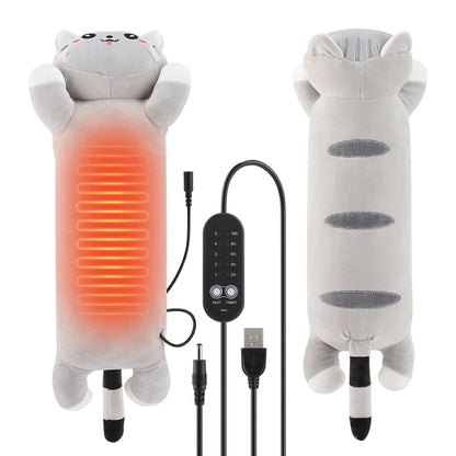 Cute USB Heated Cat Plush Pillow - Electric Hot Compress for Pain & Comfort