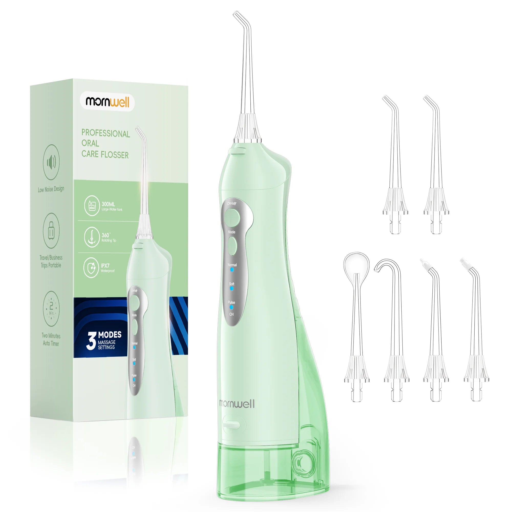 Portable Cordless Water Flosser with 300ml Tank and 6 Replacement Nozzle Tips - 21