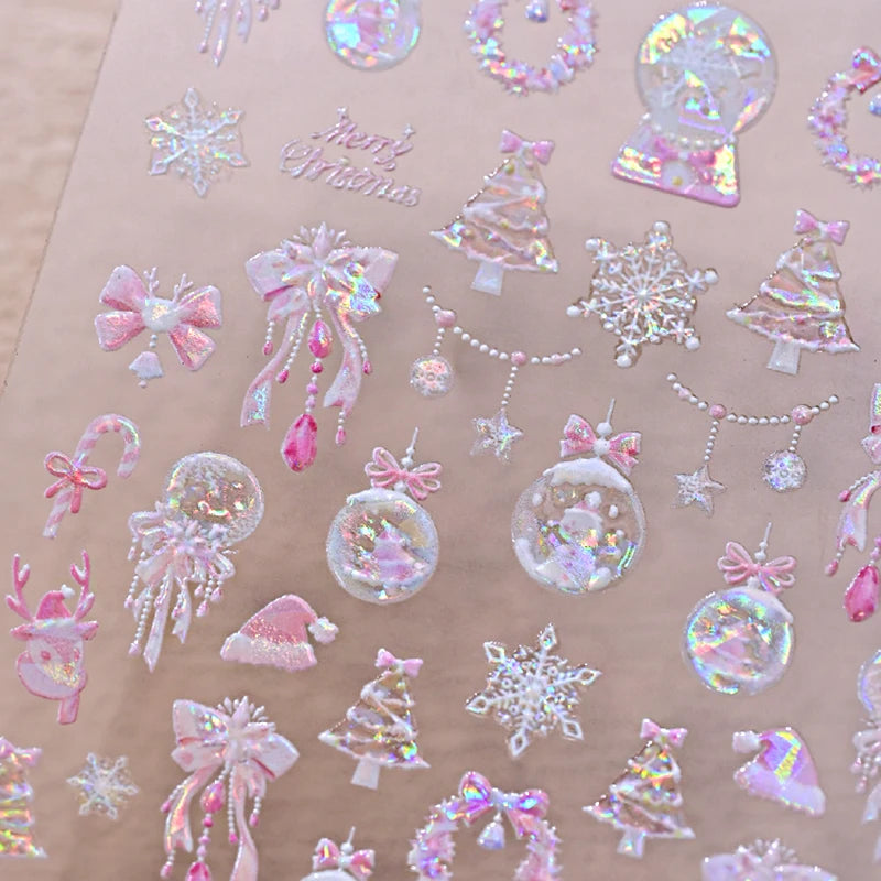 3D Christmas Nail Art Stickers - Festive Snowman & Snowflake Manicure Decals - 55