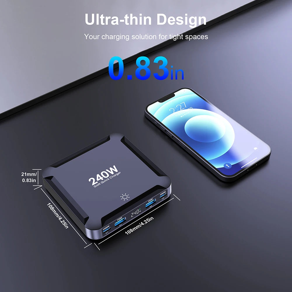 240W 5-in-1 GaN Fast Charging Station with 100W Retractable Cable - 6