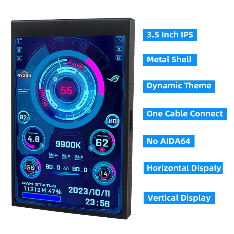 3.5" IPS PC Hardware Monitor - Real-Time CPU GPU RAM Temperature Display - 2
