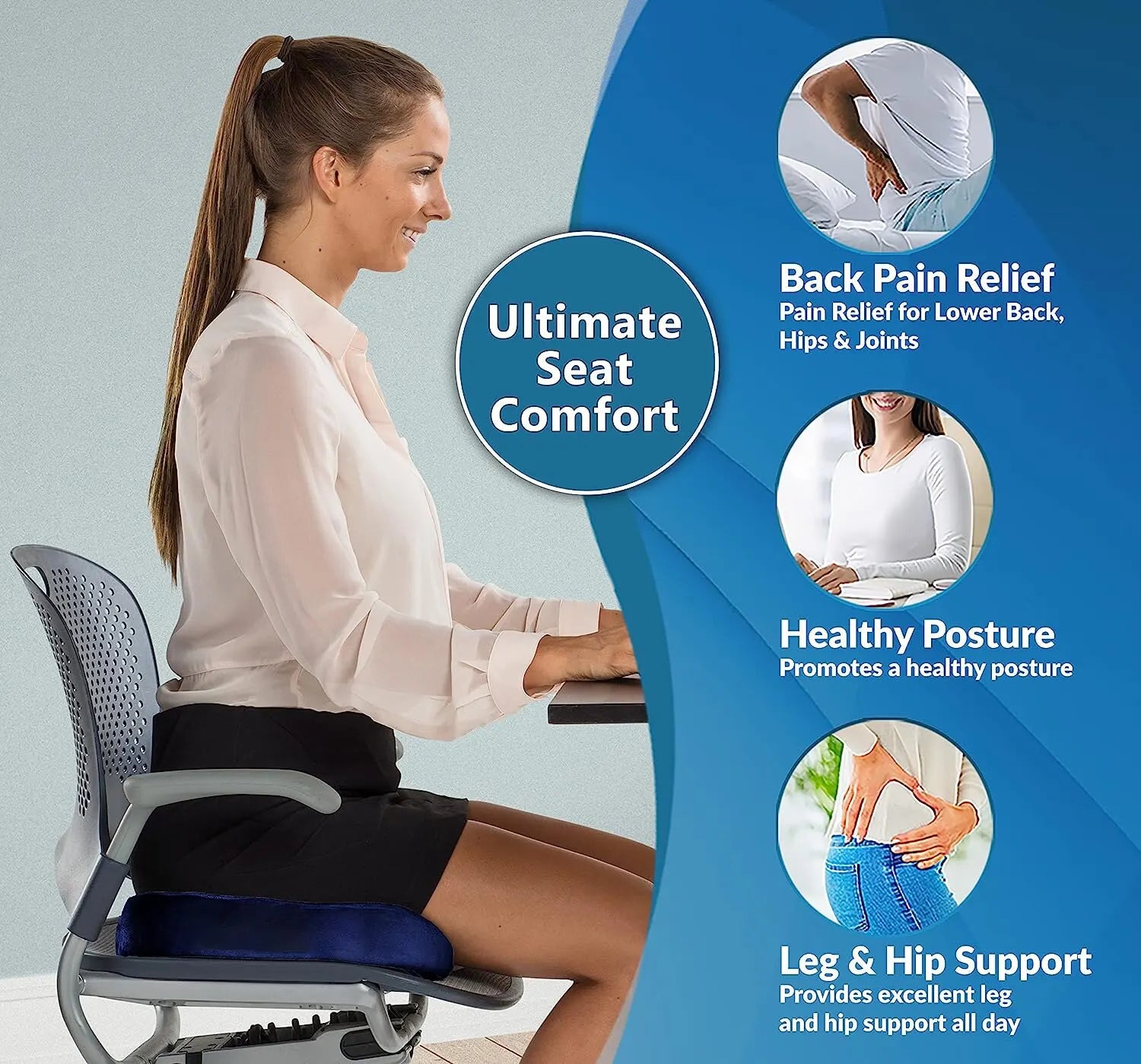 Ergonomic Gel Memory Foam Seat Cushion for Office Chair and Car - 3