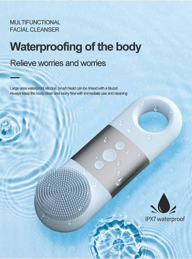 Hot & Cold Sonic Facial Cleansing Brush - Waterproof Silicone Face Massager - 18