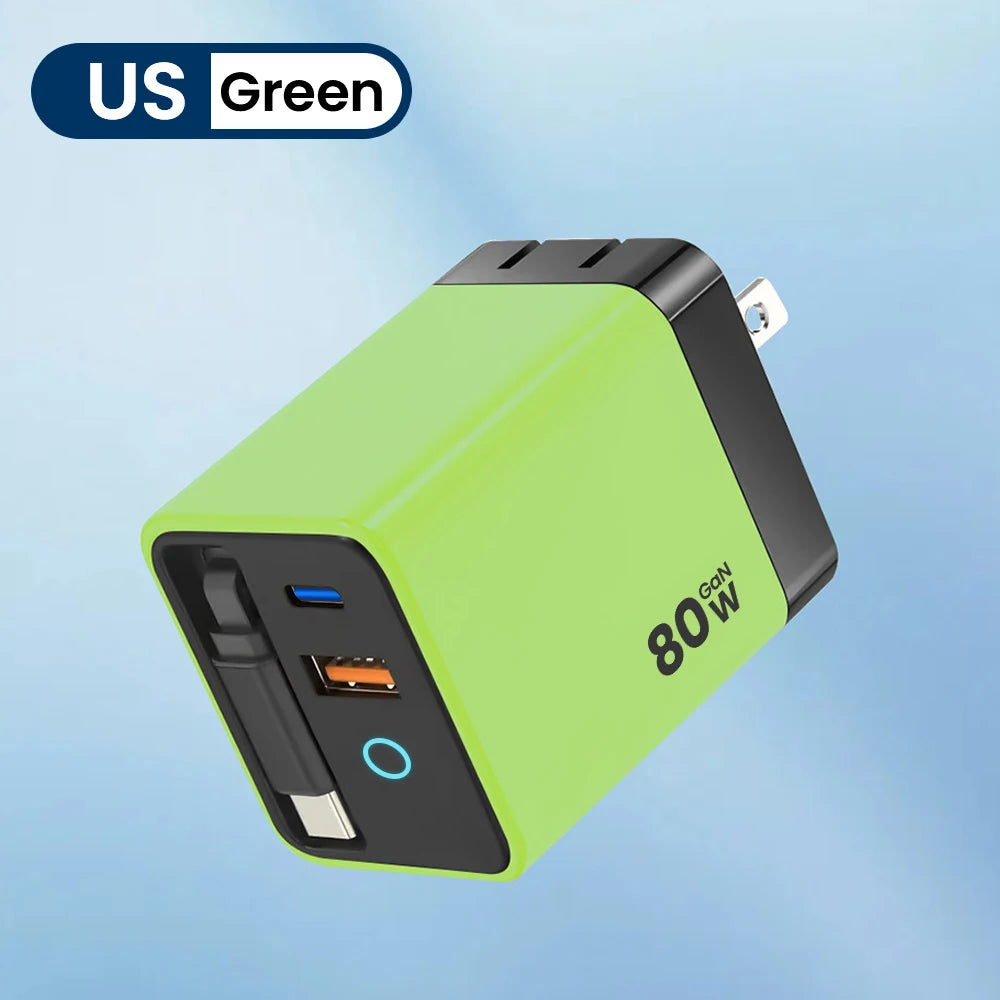 80W Fast USB-C Car Charger with Retractable Cable for iPhone & Laptop - 24