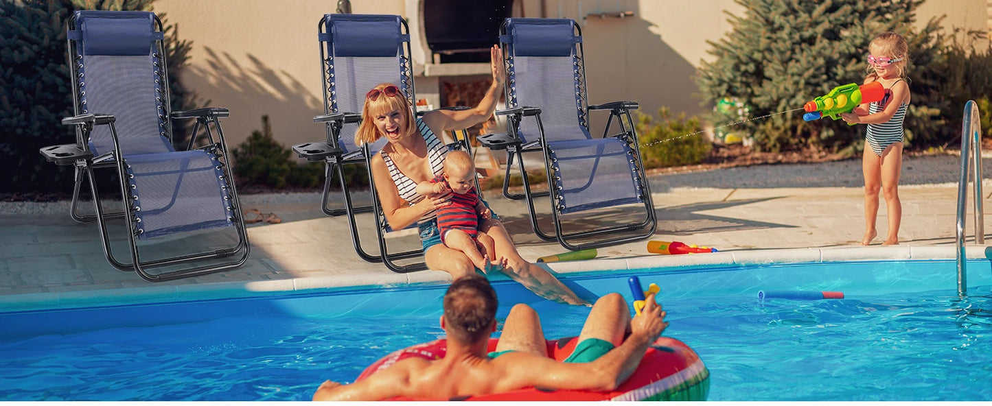 Portable Zero Gravity Recliner Chairs - Set of 2 Folding Patio Loungers