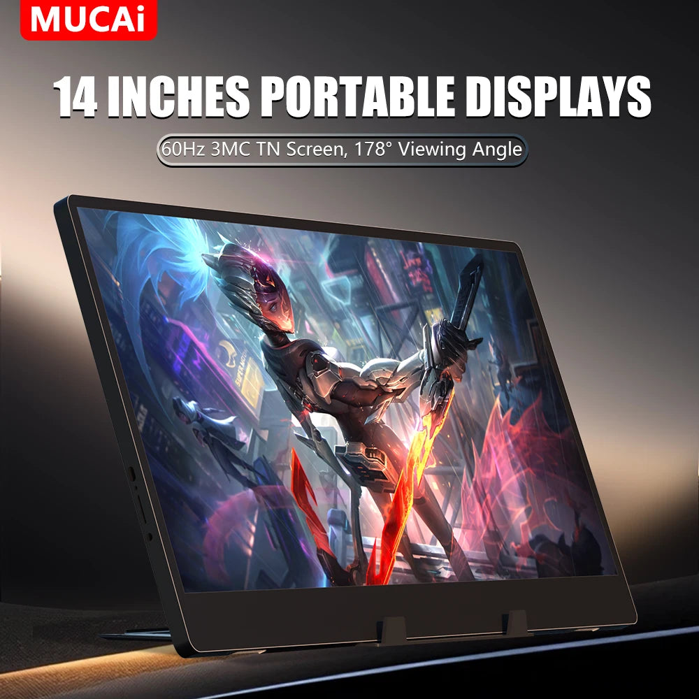 14-Inch Portable Monitor - 60Hz Lightweight Travel Display with Speakers - 1