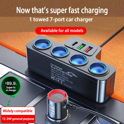 120W 4-Port Fast Car Charger - USB & Type-C Multi-Device Power Adapter