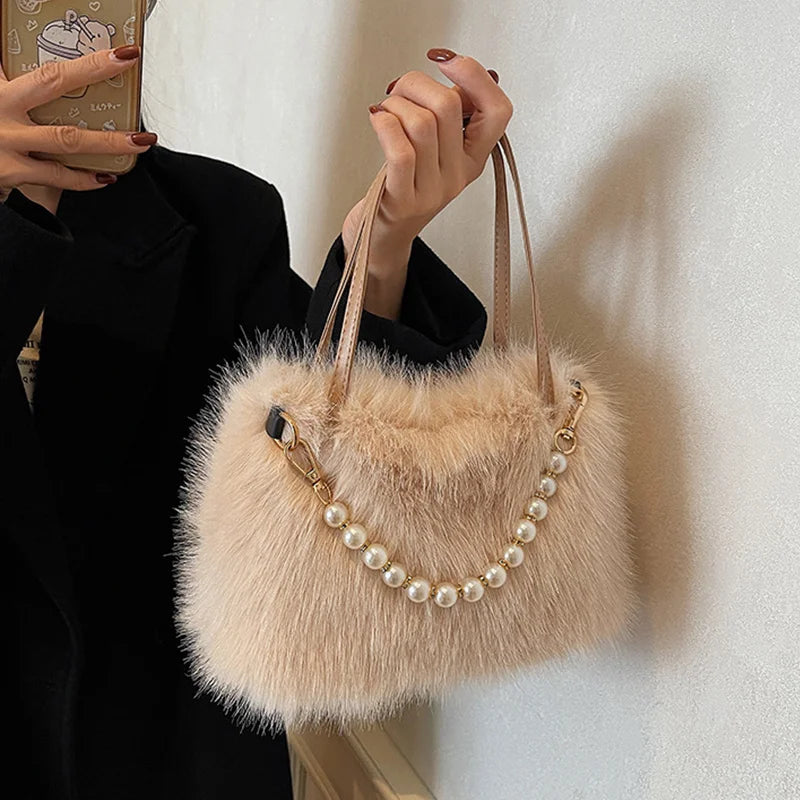 Luxury Plush Pearl Handbag