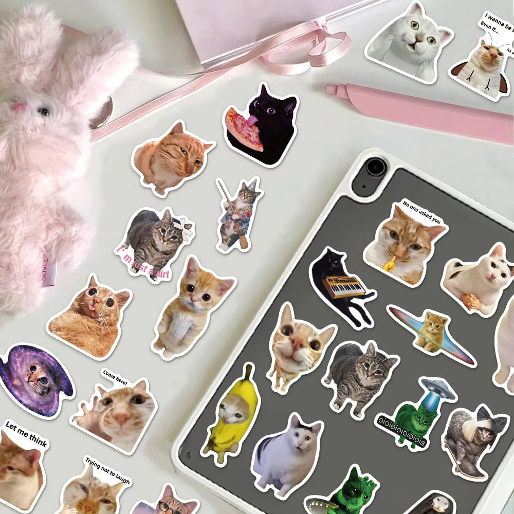 Funny Cat Meme Sticker Pack - 100 Pcs Waterproof Decals for DIY Projects