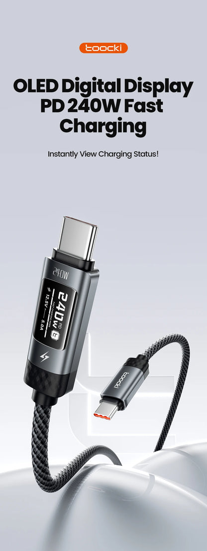 240W USB-C Fast Charging Cable with Real-Time OLED Power Display