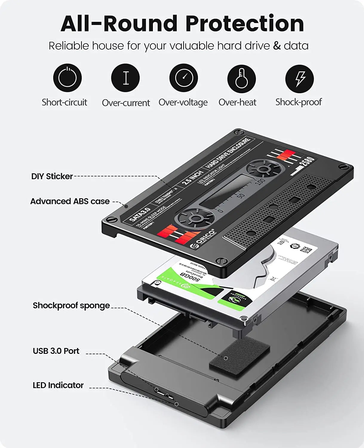 ORICO 2.5" SATA to USB 3.0 External Hard Drive Enclosure Case