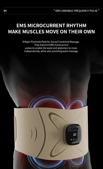 Electric Pulse Waist & Abdominal Massager with Heat & Toning Support