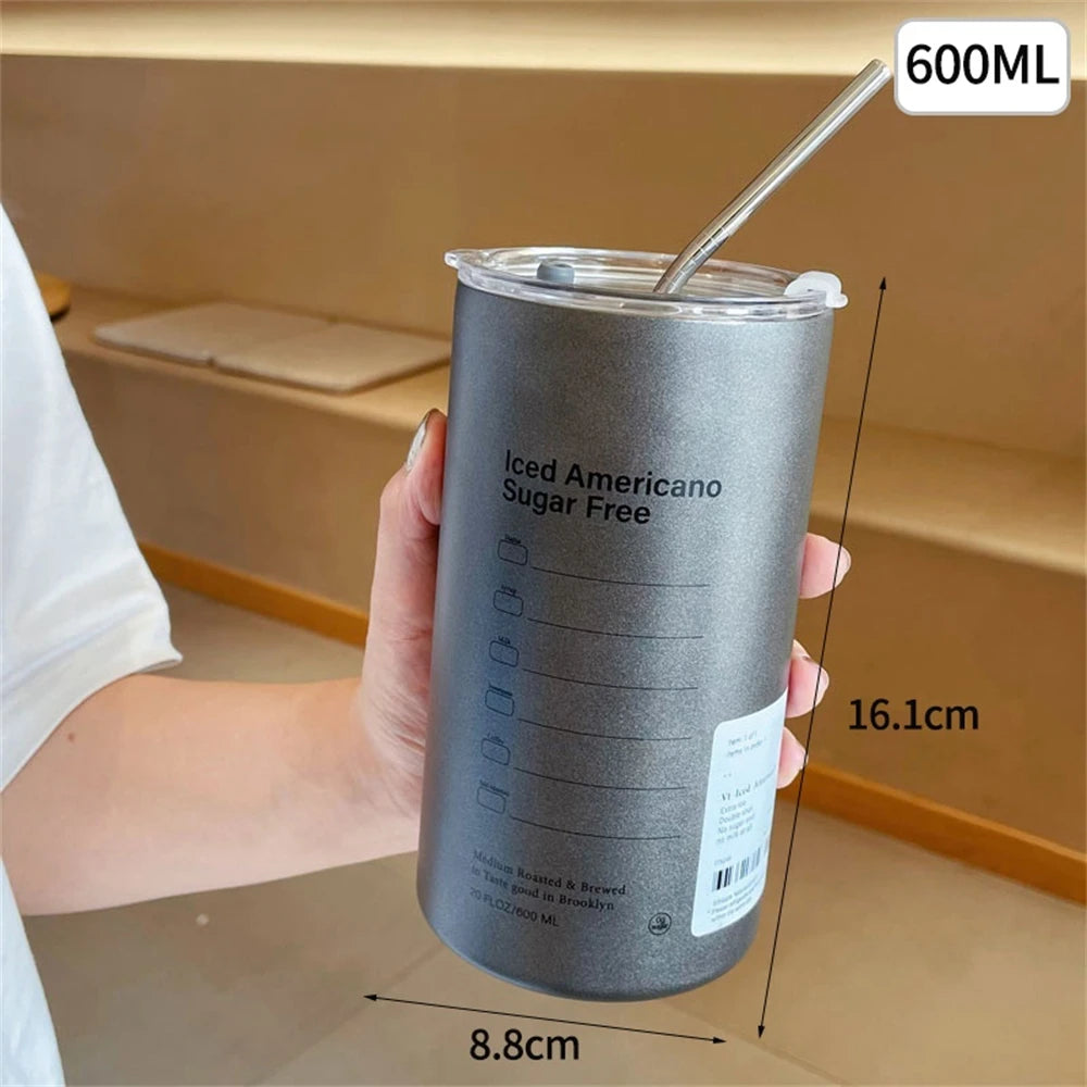 600ml Insulated Stainless Steel Coffee Mug with Straw – Portable Travel Cup - 12