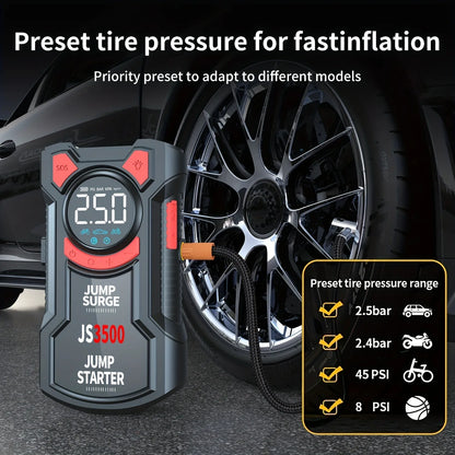 4-in-1 Portable Car Jump Starter with Tire Inflator & Power Bank