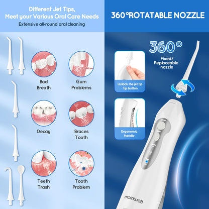 Portable Cordless Water Flosser with 300ml Tank and 6 Replacement Nozzle Tips