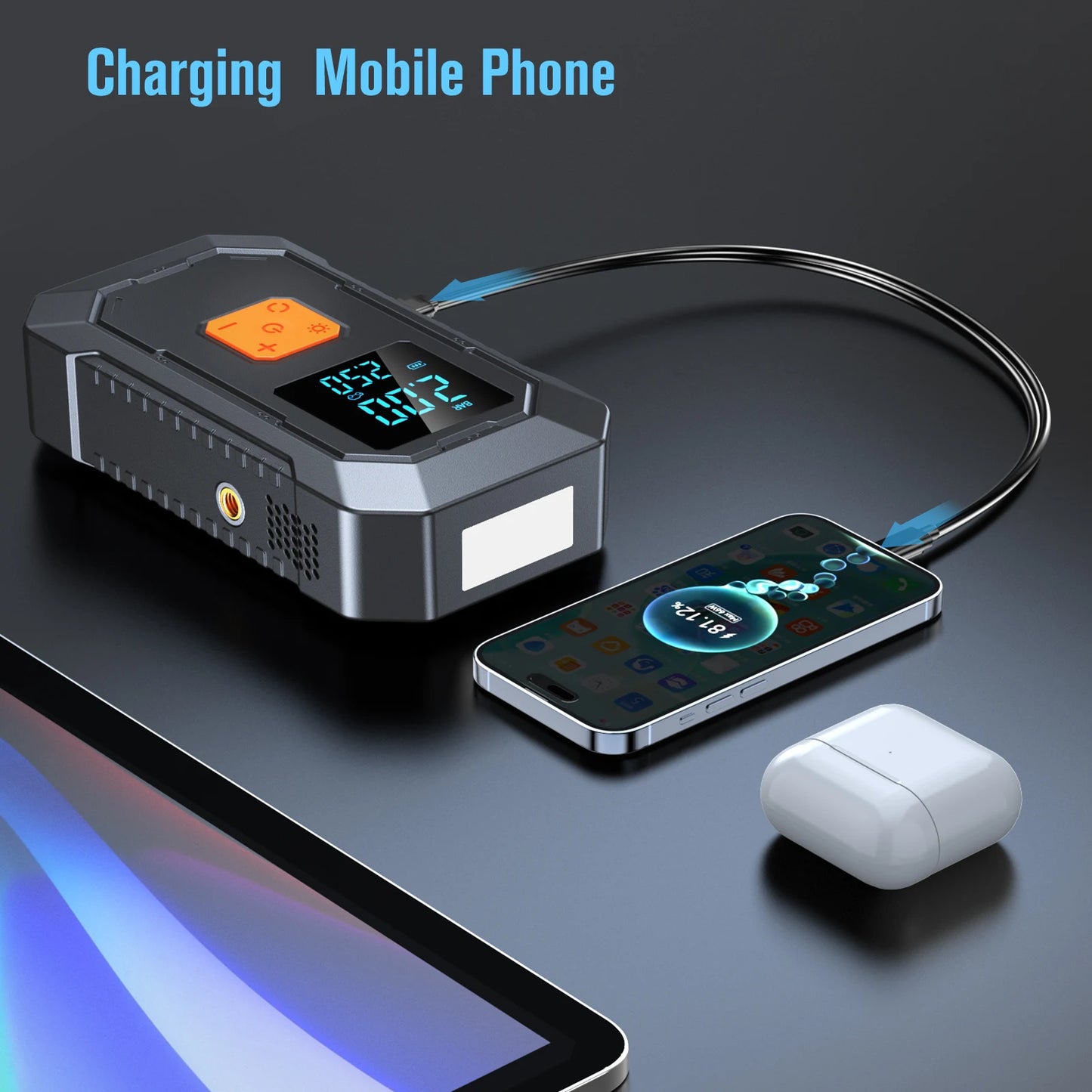 4-in-1 Portable Car Jump Starter & Tire Inflator with LED Light