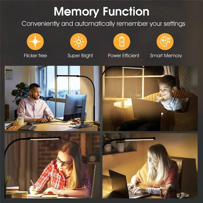 Double Head LED Architect Desk Lamp - Dimmable Office Light with Remote
