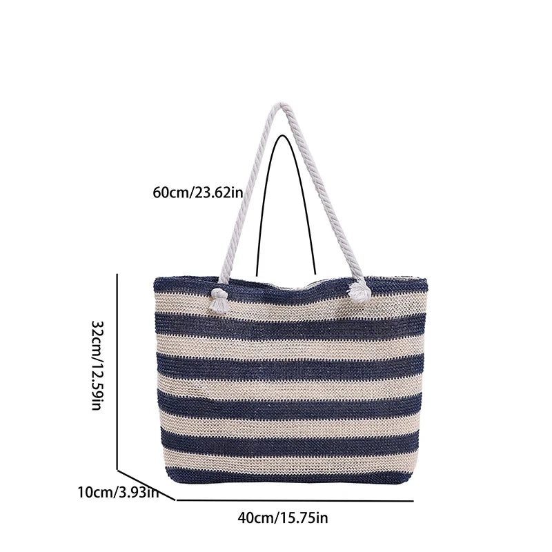 Luxury Striped Straw Beach Tote