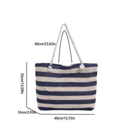 Luxury Striped Straw Beach Tote
