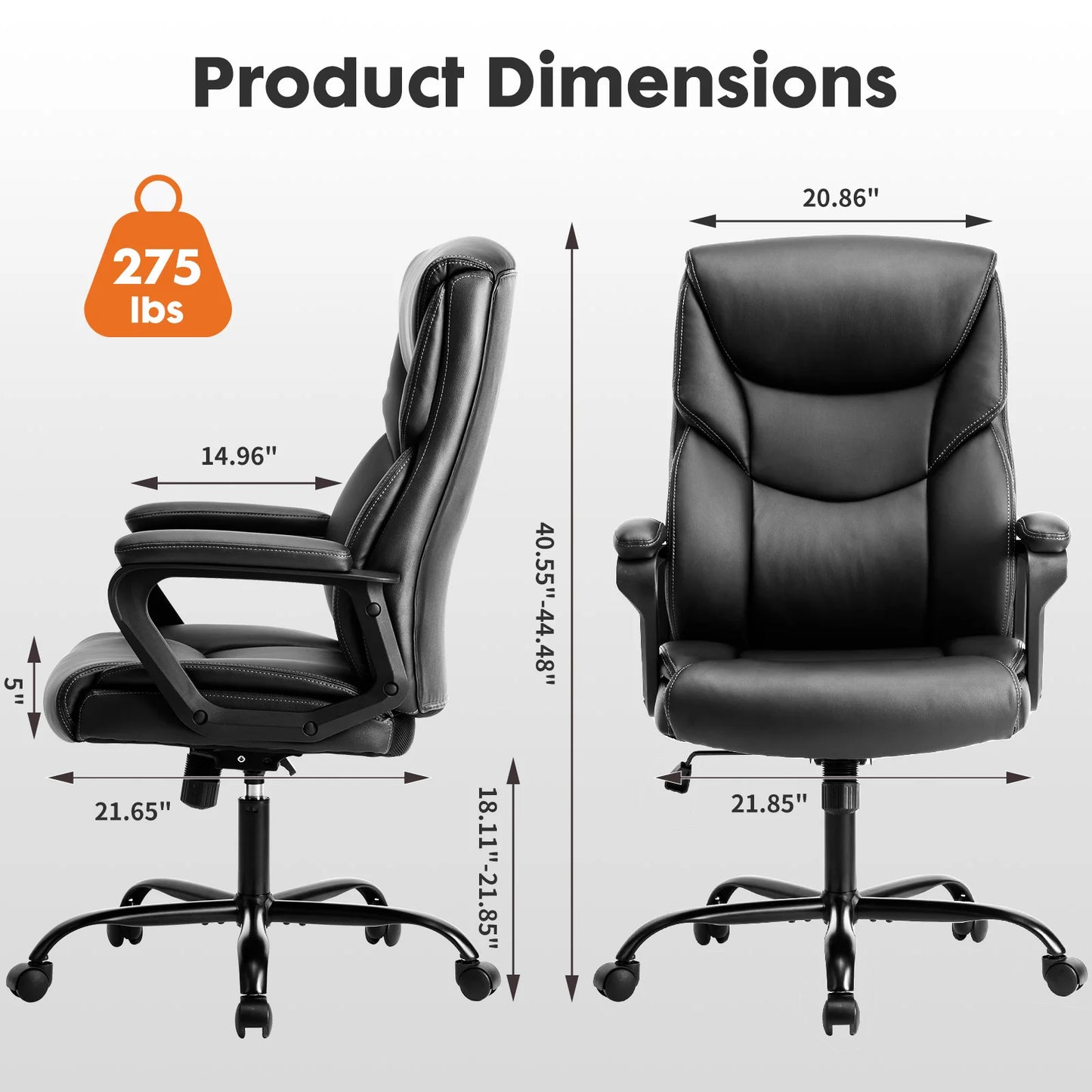 Ergonomic PU Leather Office Desk Chair with Flip-Up Arms & Lumbar Support