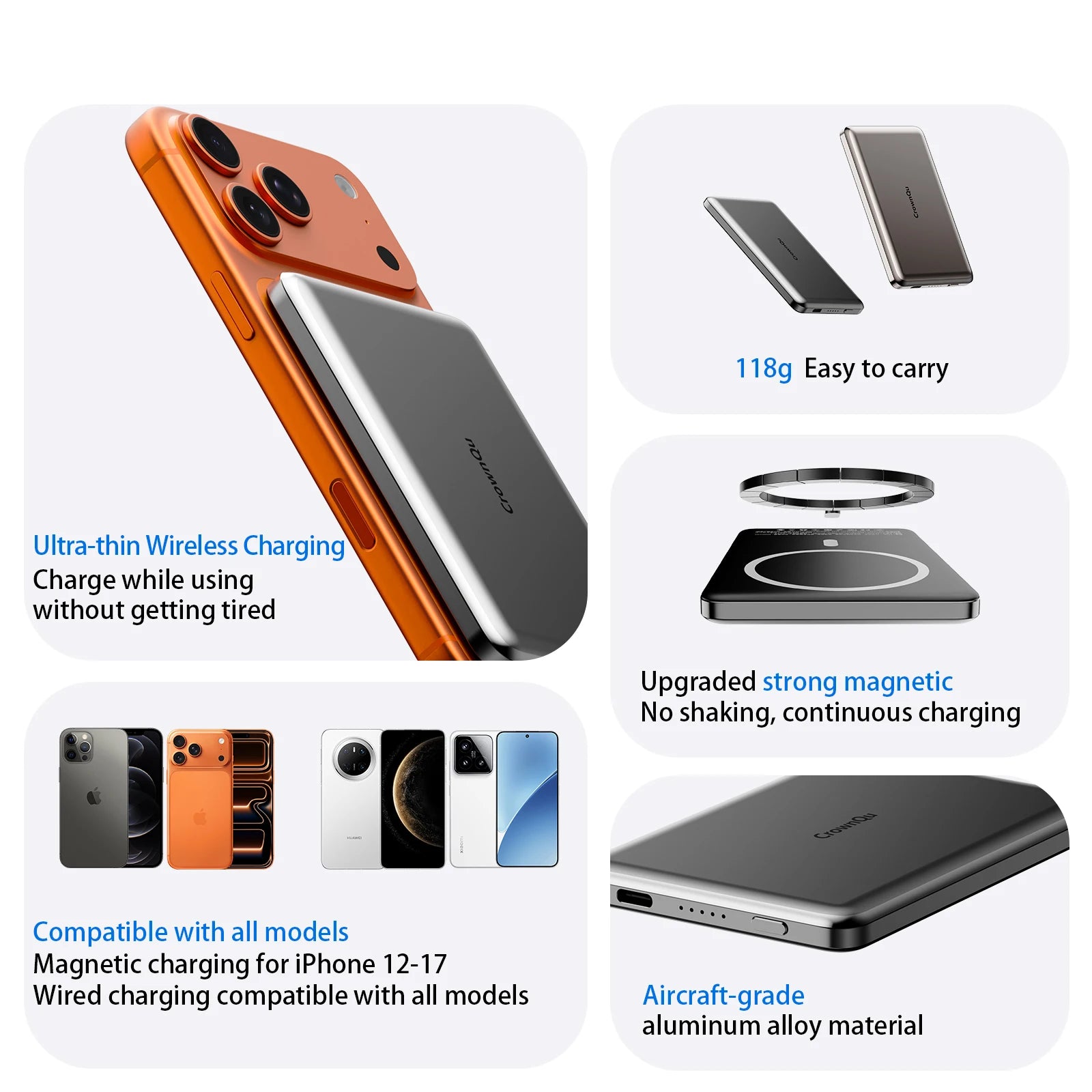 Magnetic Wireless Power Bank 20W Fast Charging Slim Metal Battery Pack - 9