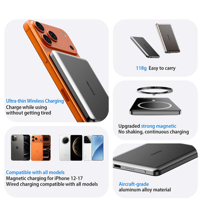 Magnetic Wireless Power Bank 20W Fast Charging Slim Metal Battery Pack