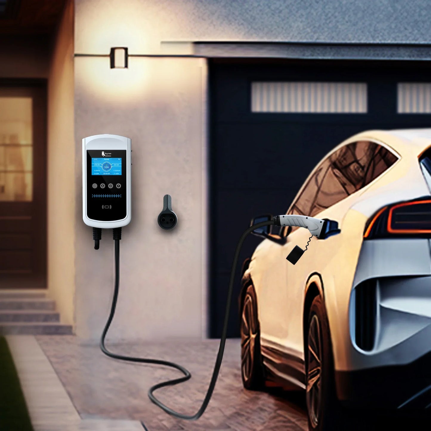 Smart EV Charging Station: Type 2 Wallbox with WiFi, App & LED Display