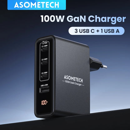100W GaN 4-Port Fast USB-C Charger - PD 3.0 Laptop & Phone Power Adapter