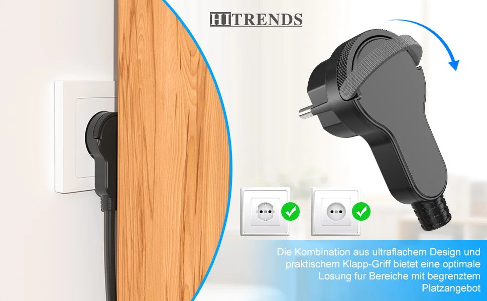 Ultra-Thin Folding Flat Plug 4000W - Space Saving Wall Power Connector