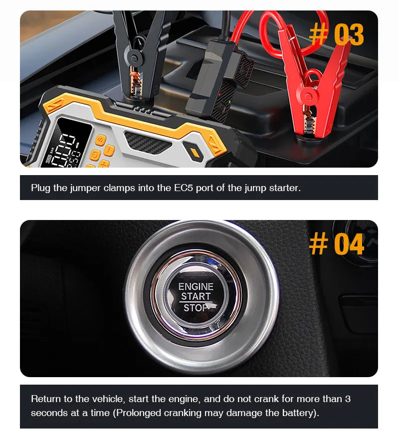 7000A Portable Car Jump Starter & 160PSI Tire Inflator for Emergency - 24