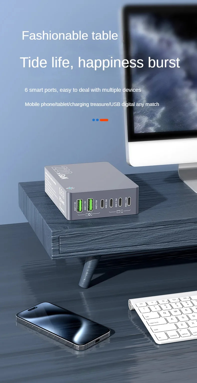 220W 6-Port GaN Desktop Fast Charger - PD USB-C & QC Charging Station - 13