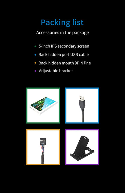 5" IPS PC Hardware Monitor - USB Type-C CPU & GPU Real-Time Stats Display